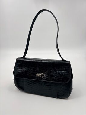 Vintage Vicenza Inc Purse | Black Croc-Embossed Shoulder Bag with Silver Accent